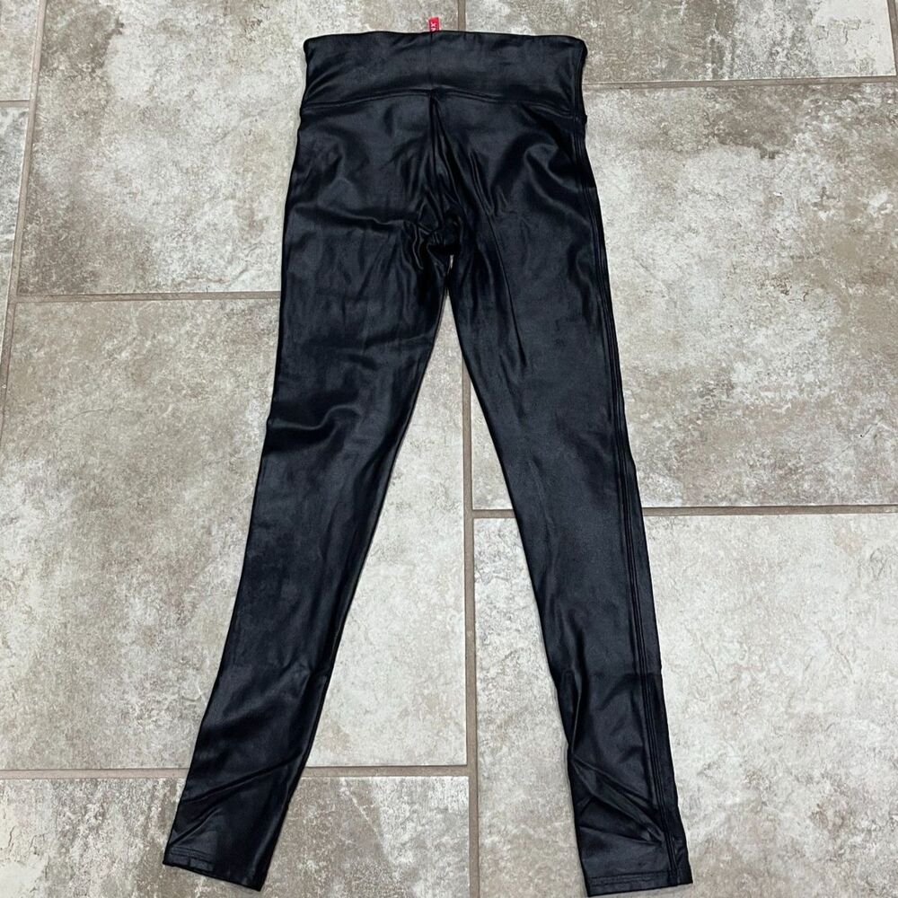 Spanx Faux Leather Leggings Size S Black High Rise Shaping Moto Coated Skinny - Picture 5 of 12